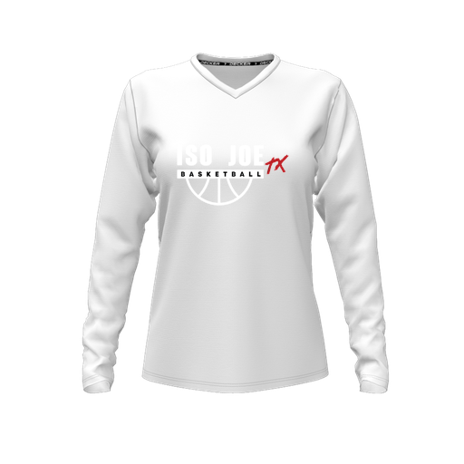 [CUS-DFW-TEES-CMF-VNK-LSL-WHT-FYXS-LOGO1] Comfort T-Shirt (Female Youth XS, White, V Neck, Logo 1, Long Sleeve)