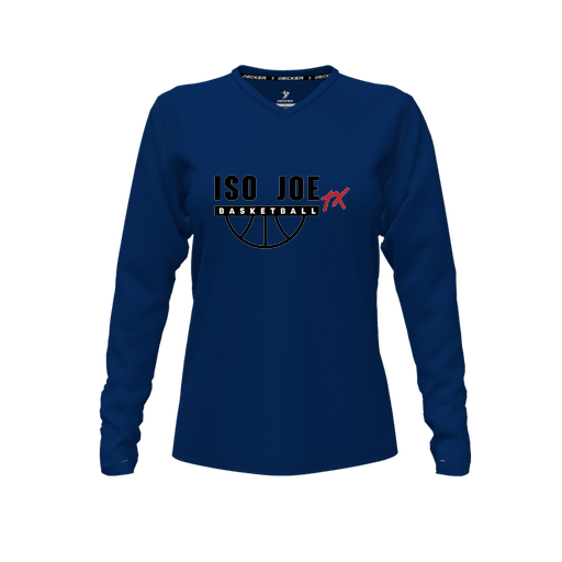 [CUS-DFW-TEES-CMF-VNK-LSL-NVY-FYXS-LOGO2] Comfort T-Shirt (Female Youth XS, Navy, V Neck, Logo 2, Long Sleeve)