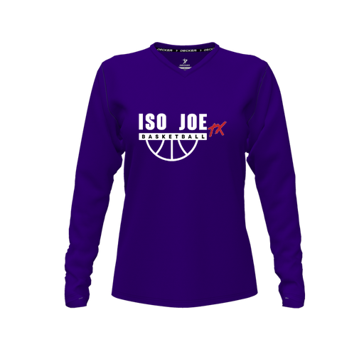 [FTLVPTPP-FYXS-LOGO1] Decker Performance T-Shirt (Female Youth XS, Purple, V Neck, Logo 1, Long Sleeve)