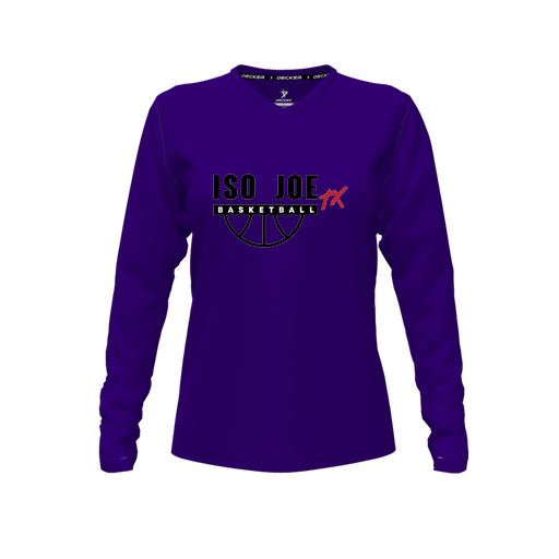[FTLVPTPP-FYXS-LOGO2] Decker Performance T-Shirt (Female Youth XS, Purple, V Neck, Logo 2, Long Sleeve)